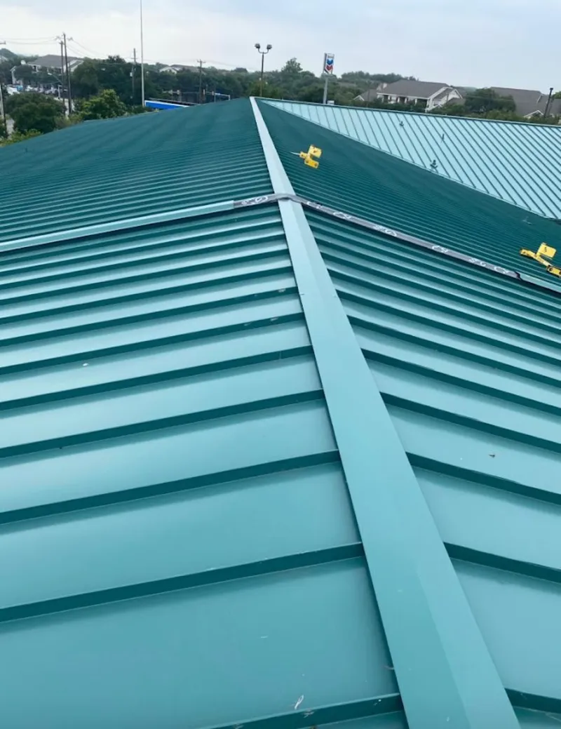 Green commercial metal roof ridge and valley for Metal Roof Repair in Sacramento